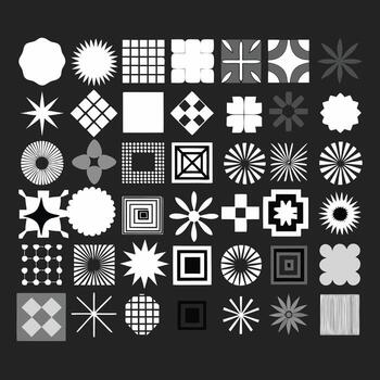 Collection of fifty diverse monochrome geometric shapes and patterns vector