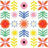 Vibrant Floral and Geometric Pattern Design with Bold Colors and Simple Shapes vector