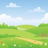 Picturesque Spring Meadow Landscape with Rolling Hills and a Winding Path vector