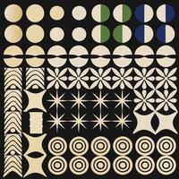 Abstract Geometric Pattern Design with Circles Flowers Stars and Stripes Beige and Dark Background vector