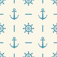 Seamless nautical pattern with anchor and steering wheel vector