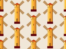 Repeating pattern of a windmill on a beige background vector