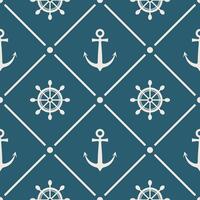 Seamless nautical pattern with anchor and steering wheel wallpaper background for your design vector