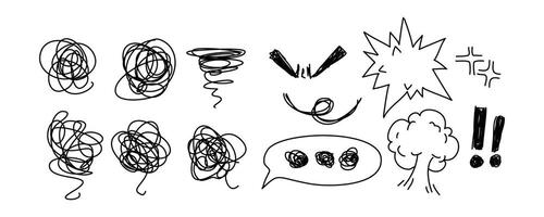 A drawing of various scribbles and speech bubbles vector