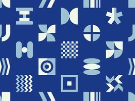 Geometric Shapes Seamless Pattern in Blue Background vector