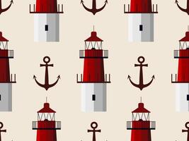 Seamless pattern of lighthouses and anchors vector
