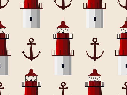 Seamless pattern of lighthouses and anchors