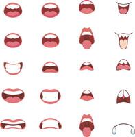 Collection of Cartoon Mouths Showing Various Expressions and Shapes for Animation vector