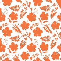 Orange Hibiscus Flower and Leaf Seamless Pattern Background Design vector