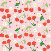 Coquette Seamless Pattern Cherries Spring Flower isolated on background vector