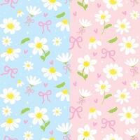 Coquette Pastel Spring Seamless Pattern, Cute Daisy with Pink Bow isolated on background vector