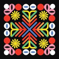 Vibrant Colorful Folk Art Pattern Design with Geometric Shapes and Floral Motifs vector