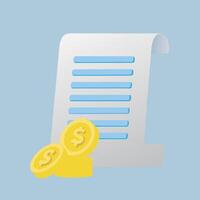 Financial Statement Document with Gold Coins Illustrating Payment or Invoice vector