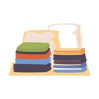 Neatly Stacked Clothes and Towels on a Shelf with BreadShaped Objects in the Background vector