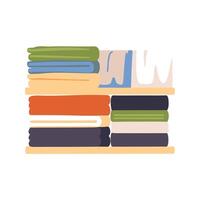 Neatly Stacked Clothes and Towels on Two Shelves in a Closet vector