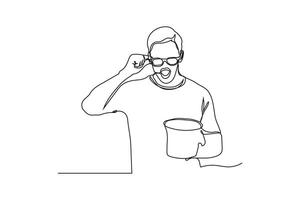 Man Eating Popcorn, Continuous Line Art, Simple Drawing, Movie Snack, Casual Enjoyment, Leisure Time vector