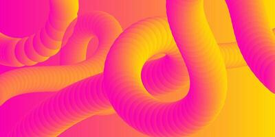 Abstract Pink Yellow Gradient Swirling Tubes, 3D Fluid Shapes, Dynamic Design, Vibrant Colors vector