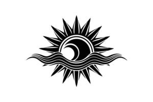 Striking Black and White Sun and Waves Graphic Design vector