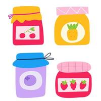 A set of colorful jam jars. Flat illustration on white background. vector