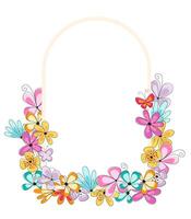 Bright easter arch frame with colorful flowers and butterflies. Easter celebration background. Spring frame for card, invitation. vector