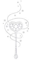 Heart shape magic wand doodle. Fairytale element in sketch style. Hand drawn illustration isolated on white background vector