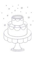 Illustration of a Celebration Cake. Fairytale element in sketch style. Hand drawn illustration isolated on white background vector