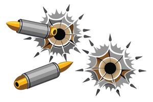 Two Bullets Piercing Through a Surface, Creating Explosive Holes vector
