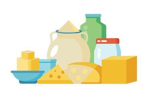A dairy Products Collection Cheese, Milk, Butter and Yogurt vector