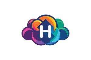 A colorful abstract logo with letter H inside a cloud design vector