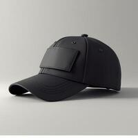 a baseball cap with a black patch on the front photo