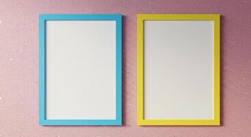 two empty frames on a pink wall photo