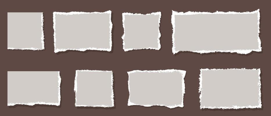 Rectangular and square scraps of paper. Torn sheet. Frame with uneven edges for collage.