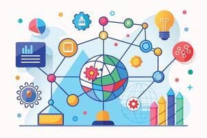 Global Network of Ideas A Colorful Illustration of Interconnected Concepts vector