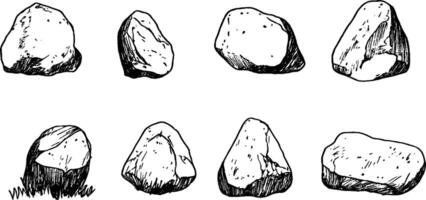 Hand-Drawn Collection of Rocks in Various Shapes vector