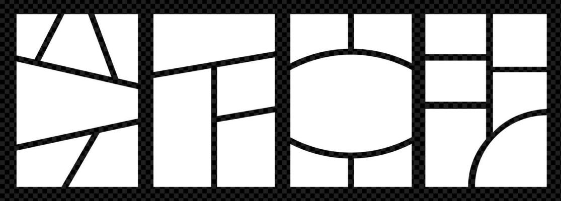 Set of Grid template for photo collage. mood board. Page with frames. Simple layout mosiac with roundes on transparent bg.