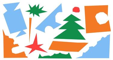 A set of paper cut out simple New Years Eve shapes. pack of kraft elements. Trendy Matisse style illustration. vector