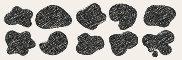 Set of scribble shapes. Pen paint element. Pencil brush or marker rought scratch. grungy illustrations kit. vector