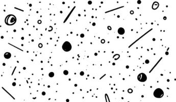 A seamless pattern of various black circles and lines on a white background, resembling a playful abstract design. Ideal for backgrounds or textile prints. vector