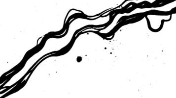 An abstract black ink splash design with flowing lines and splatters on a white background, creating a dynamic and artistic visual effect. vector