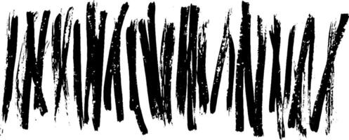 A series of bold, abstract black brush strokes arranged in a horizontal line, creating a dynamic and textured visual effect. vector