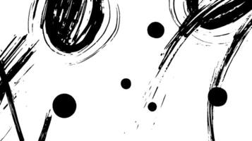 Abstract black and white composition featuring circular shapes and dynamic brush strokes on a white background. vector