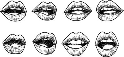 Hand-Drawn Lips Illustrations in Various Expressions vector