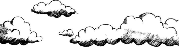 A sketch of fluffy clouds in a whimsical style, floating against a white background. vector