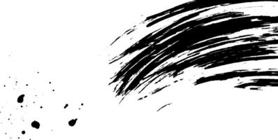 A dynamic black brushstroke on a white background, with scattered ink splatters. The brushstroke conveys movement and artistic flair, ideal for creative projects. vector