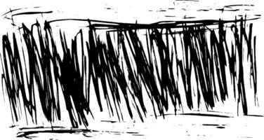 An abstract black and white artwork featuring chaotic, jagged lines and strokes, creating a sense of movement and energy. The composition is dynamic and expressive, with a rough texture. vector