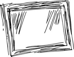 A hand-drawn sketch of a rectangular picture frame with a rough, artistic outline. The frame is empty, emphasizing its shape and texture. vector