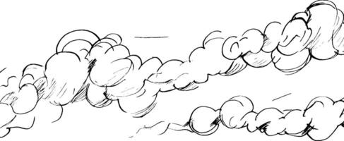 A sketch of swirling clouds or smoke, featuring dynamic, flowing lines and varying thicknesses to create a sense of movement and depth. vector