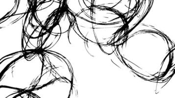 Abstract black and white illustration featuring chaotic, swirling lines and circular shapes on a white background. vector