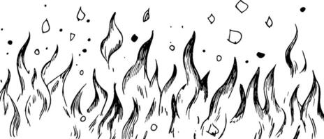 A hand-drawn illustration of stylized flames with swirling shapes and scattered dots, creating a dynamic and artistic representation of fire. vector