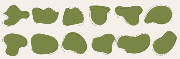 A kit of irregular green shapes. Abstract figures collection with organic frames. Simple illustration ellements with thin lines vector